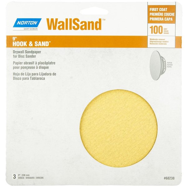 Norton Abrasives WallSand 9 in. Aluminum Oxide Hook and Loop Drywall Sanding Disc 100 Grit Medium , 3PK 07660768238